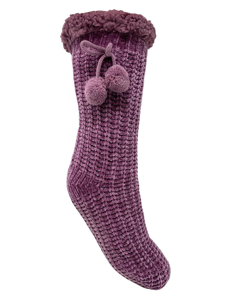 Bramble Womens Purple Chenille Lounge Slipper Socks