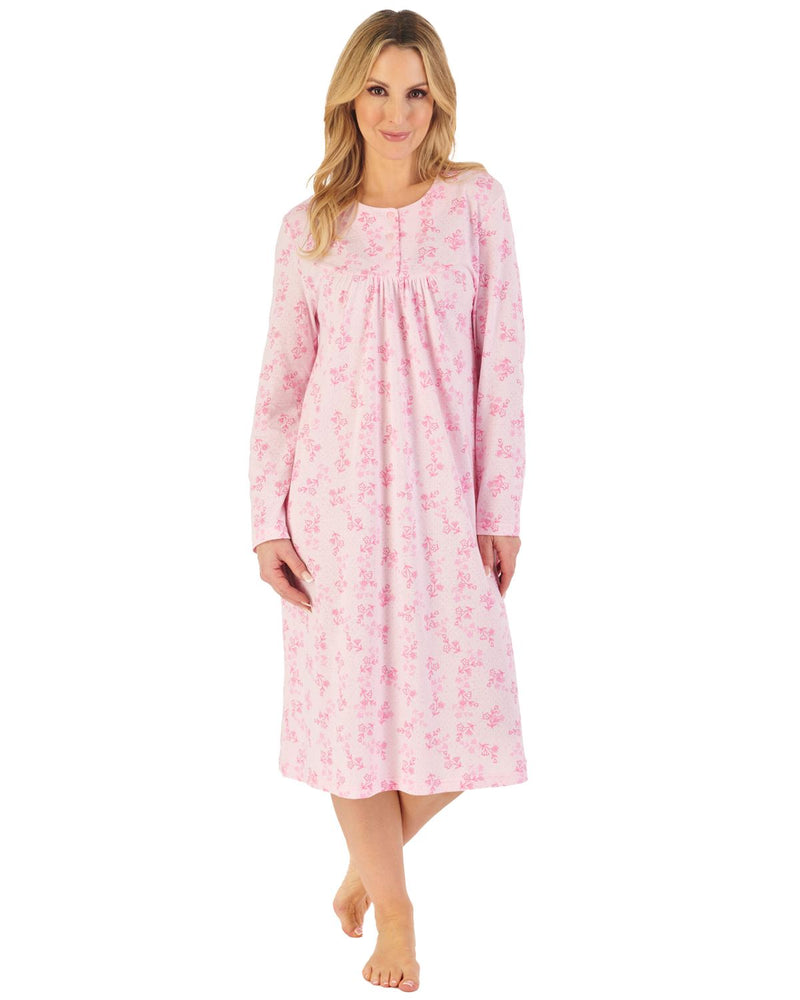 Slenderella Womens 42" Jacquard Floral Long Sleeve Jersey Nightie