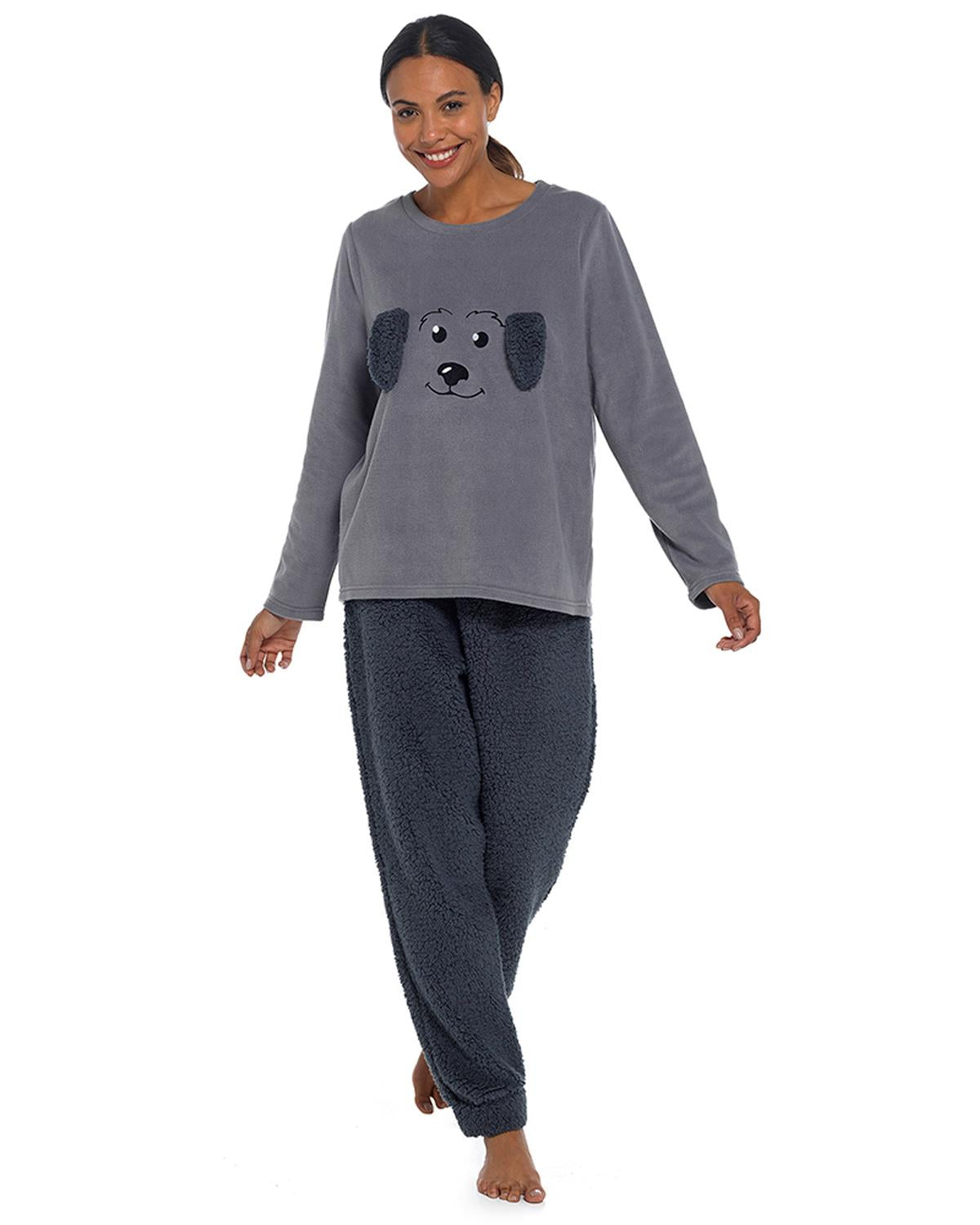 Foxbury Womens Charcoal Dog Fleece Pyjamas