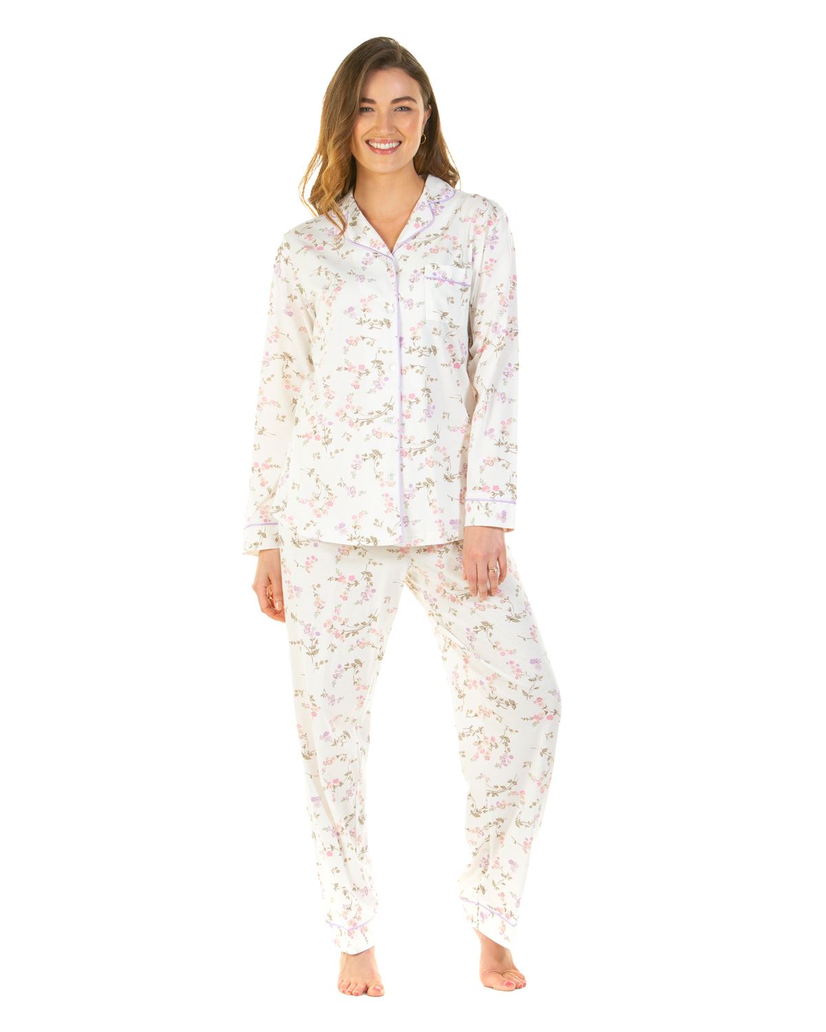 Sue Marks Womens Flower Spray Button Pyjamas