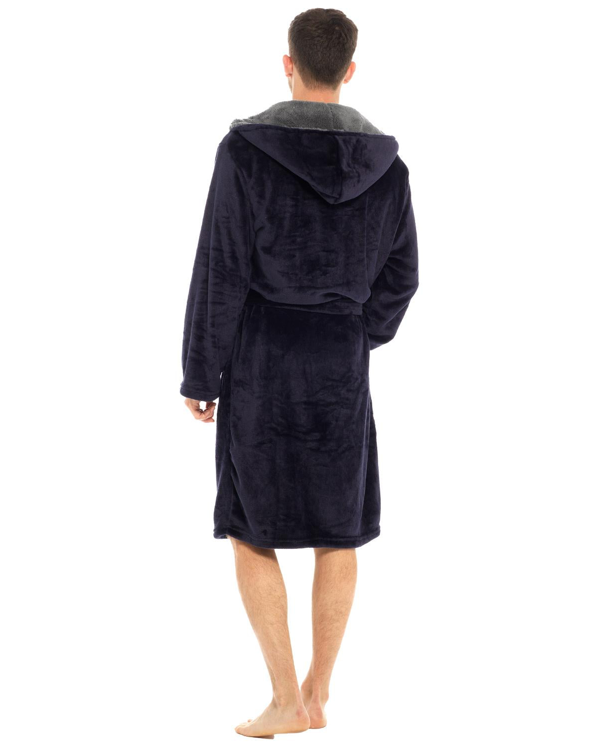 Mens Polished Fleece Sherpa Trim Dressing Gown