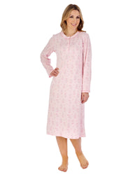 Slenderella Womens Trailing Floral 44" Jersey Cotton Long Sleeve Nightie