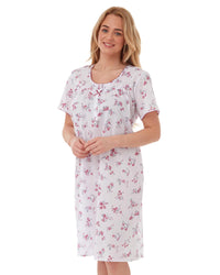 Lady Olga Womens Short Sleeve Floral Woven Nightie