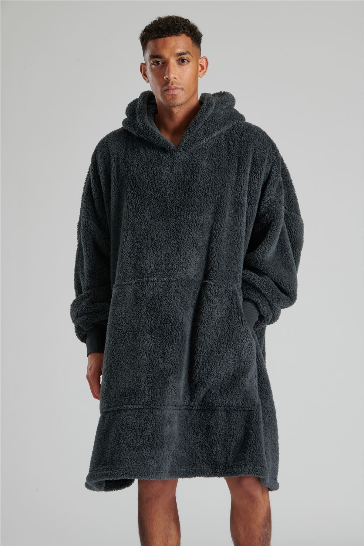 Loungeable Mens Charcoal Sherpa Snuggle Oversized Hoodie