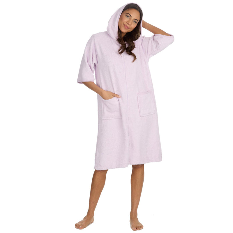 Forever Dreaming Womens Hooded Zip Towelling Bathrobe