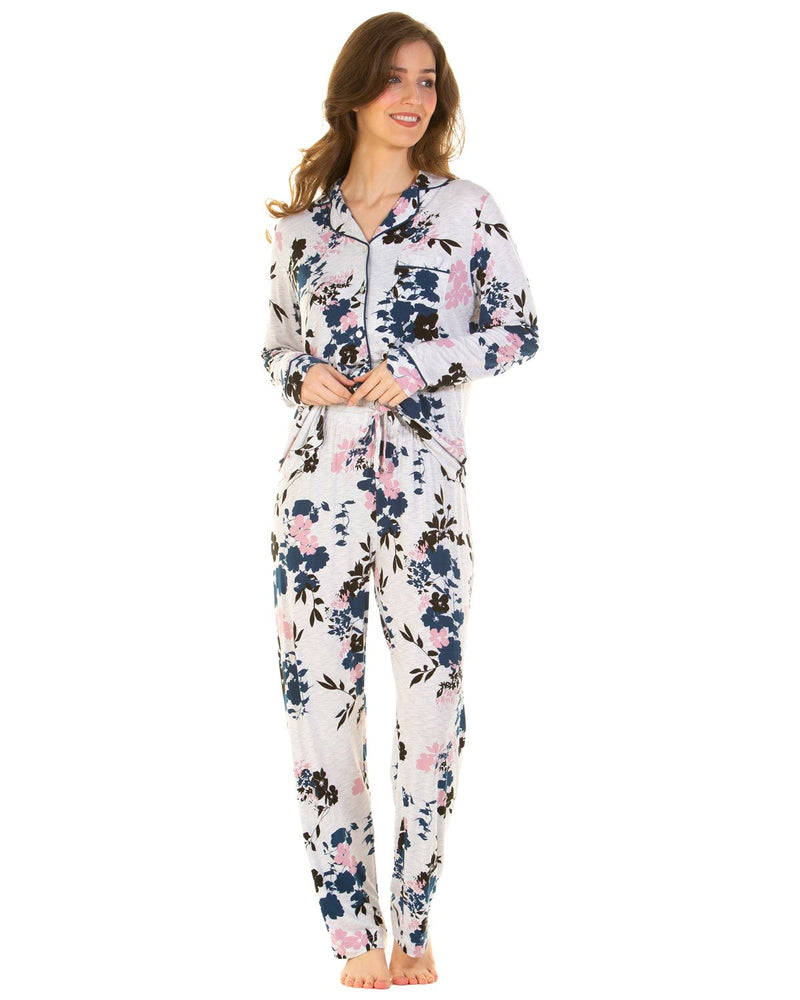 La Marquise Womens Bamboo Lace Long Button Pyjamas