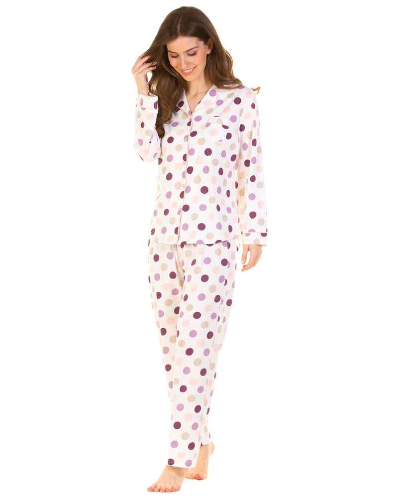 Sue Marks Womens Misty Dots Long Sleeve Button Pyjamas