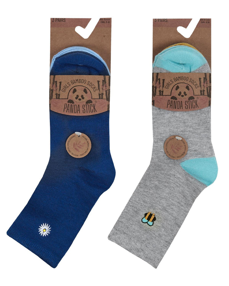 6 Pairs Girls Bamboo Bee & Floral Socks