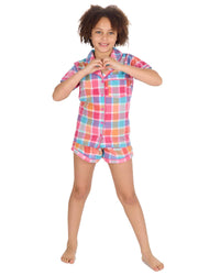 Forever Dreaming Girls Check Button Short Pyjamas