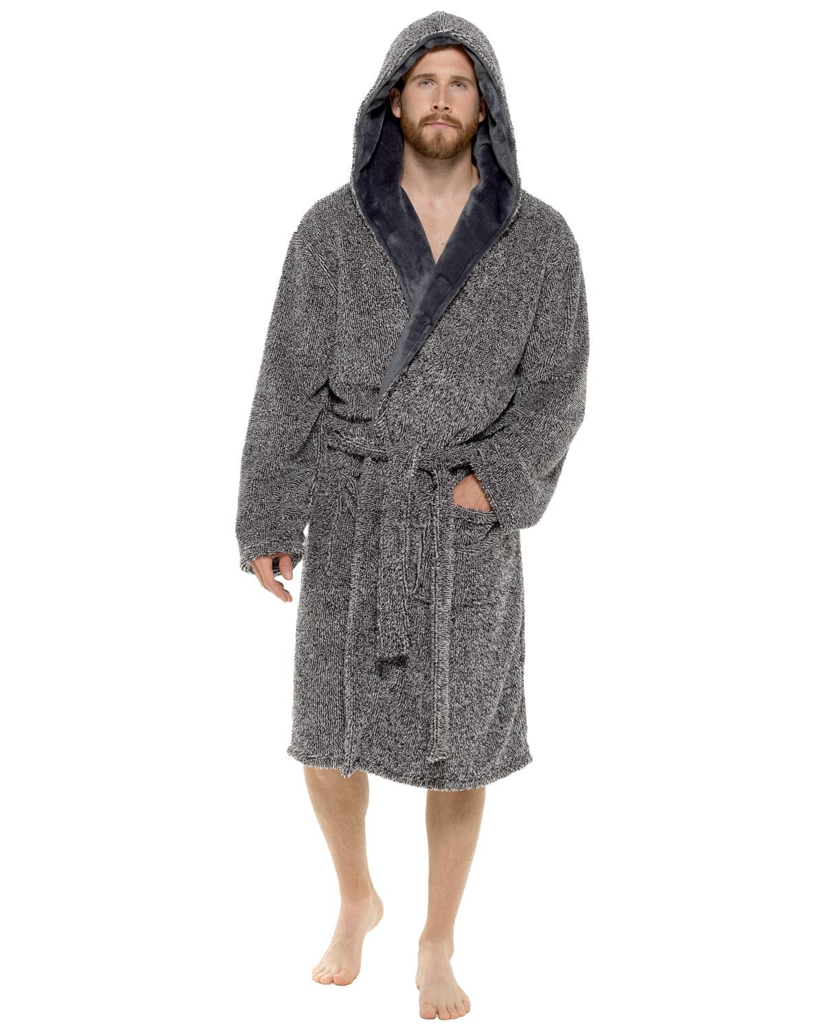 Mens Cationic Fleece Hooded Dressing Gown