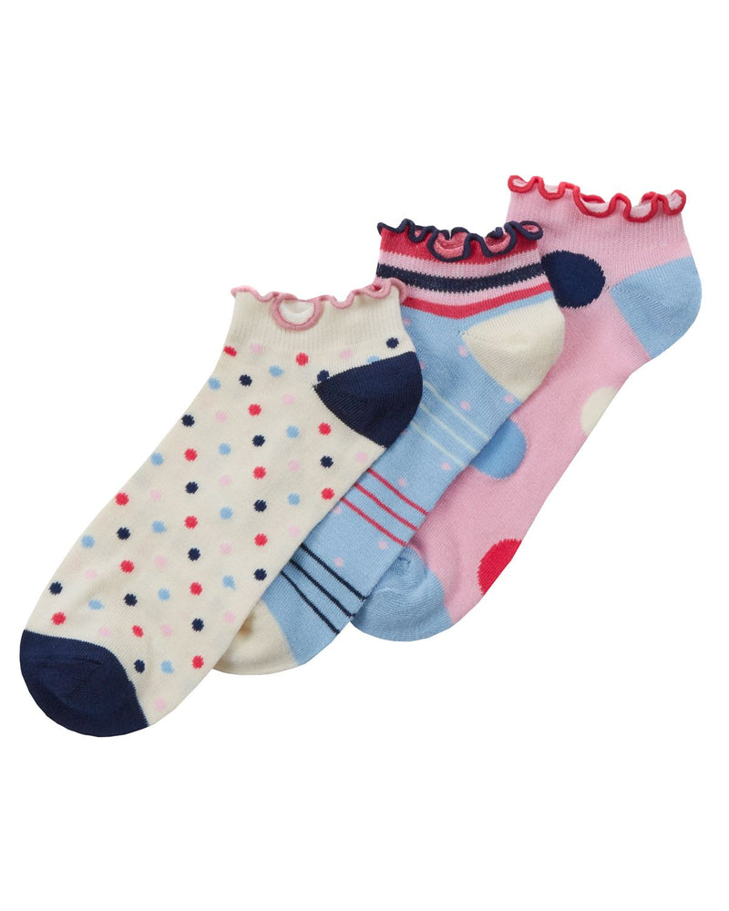 Womens 6 Pack Bamboo Spots & Stripes Frilly Trainer Socks