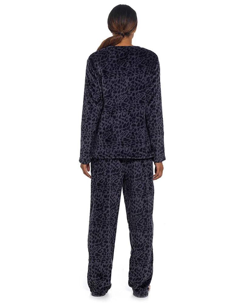 Foxbury Womens Panther Print Polished Fleece Pyjamas