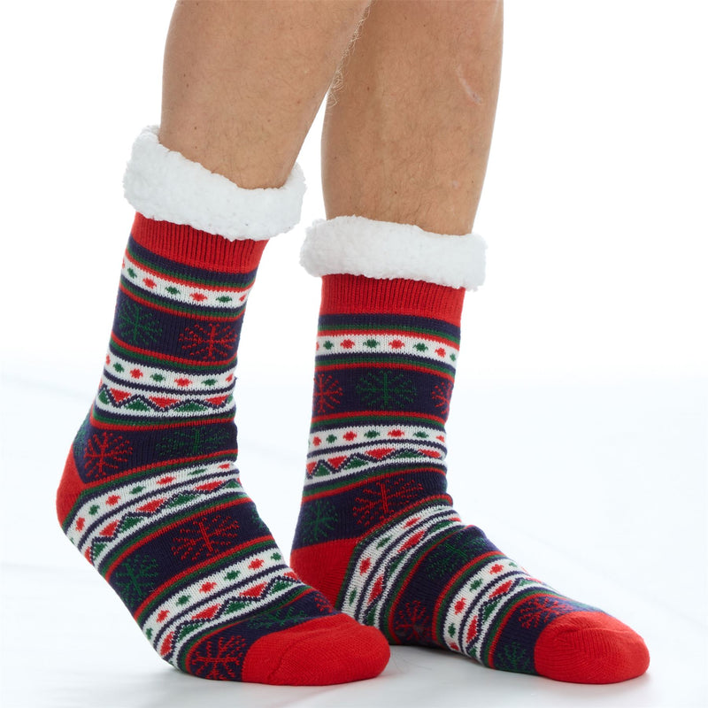 Mens Fairisle Sherpa Lined Slipper Socks