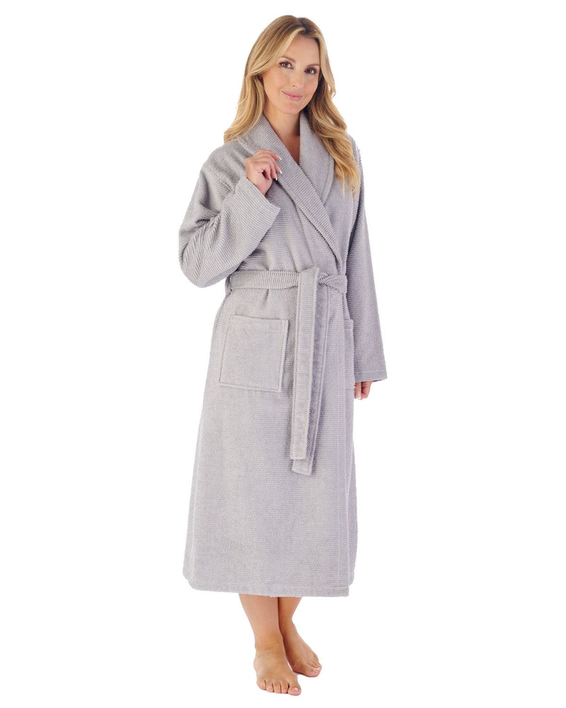 Slenderella Womens Rib Textured Towelling Dressing Gown