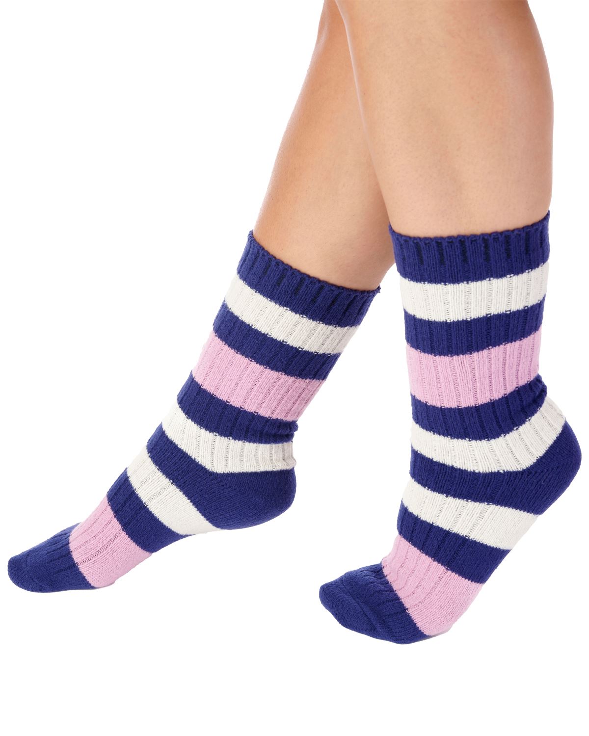 Slenderella Womens Striped Rib Bed Socks