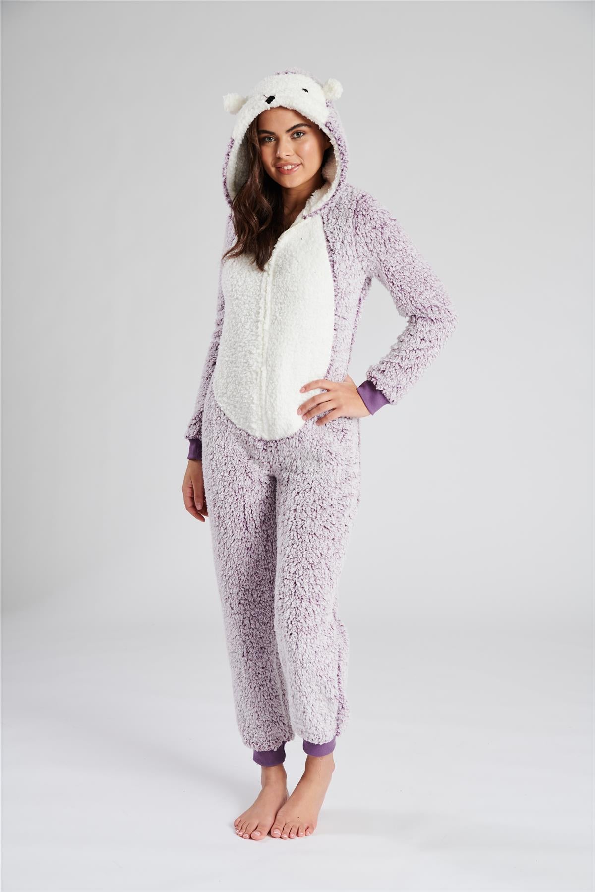 Loungeable Womens Lilac Sherpa Hedgehog Onesie