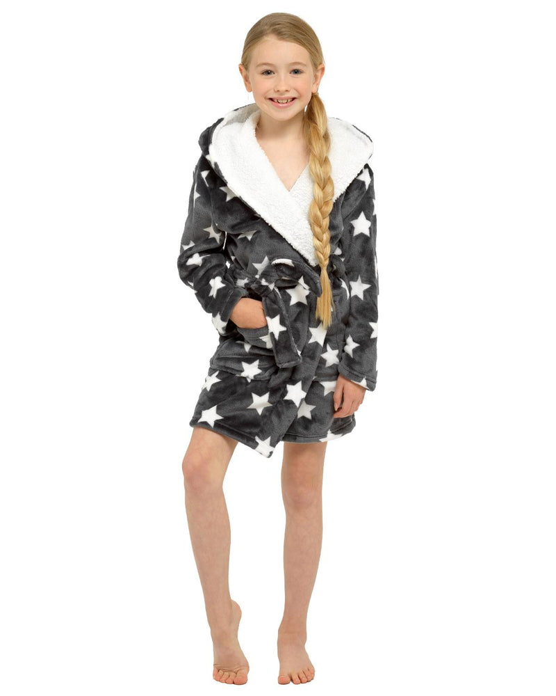 Slumber Hut Girls Grey Star Print Dressing Gown