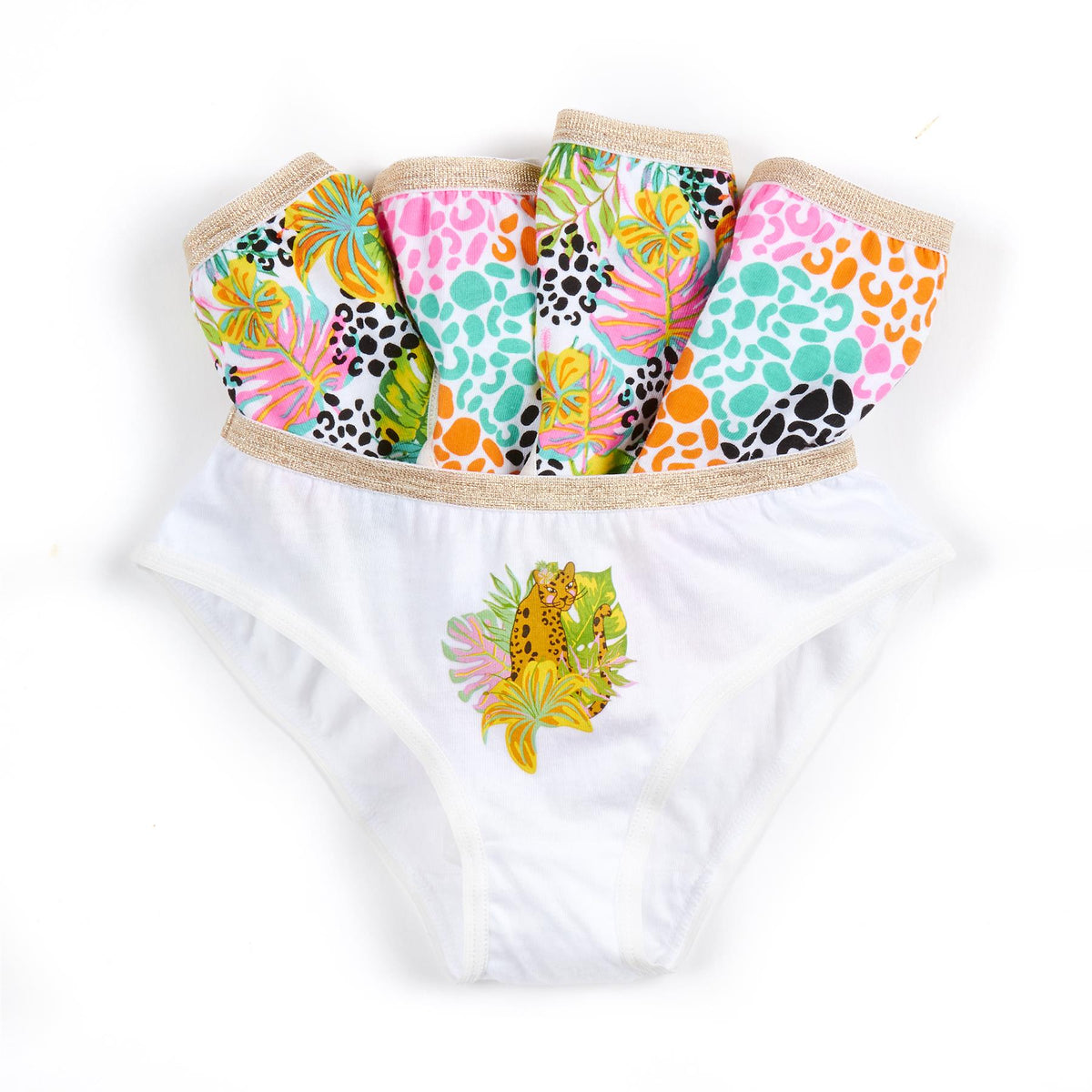 5 Pairs Girls Tropical Leopard Cotton Knickers