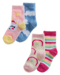 4 Pairs Baby Girls Unicorn & Rainbow Cosy Socks