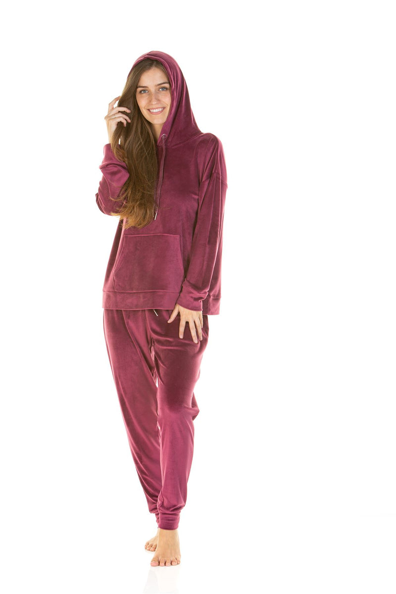 La Marquise Womens Velour Lounge Hooded Pyjamas