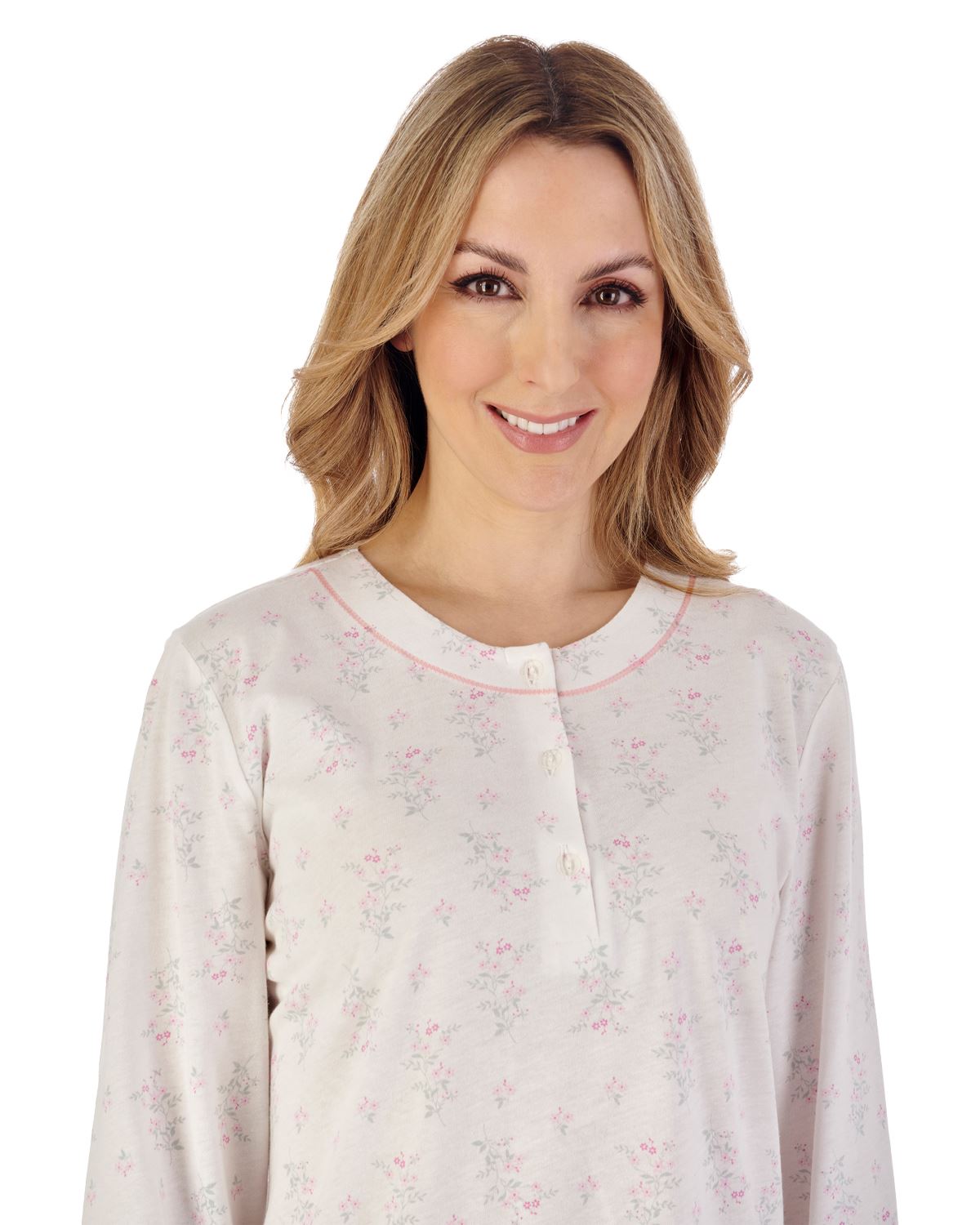 Slenderella Womens Trailing Floral 44" Jersey Cotton Long Sleeve Nightie