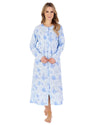 Slenderella Womens 46" Picot Trim Long Sleeve Button Cotton Nightie