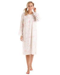 Lady Olga Womens Long Sleeve Jersey Floral Nightie