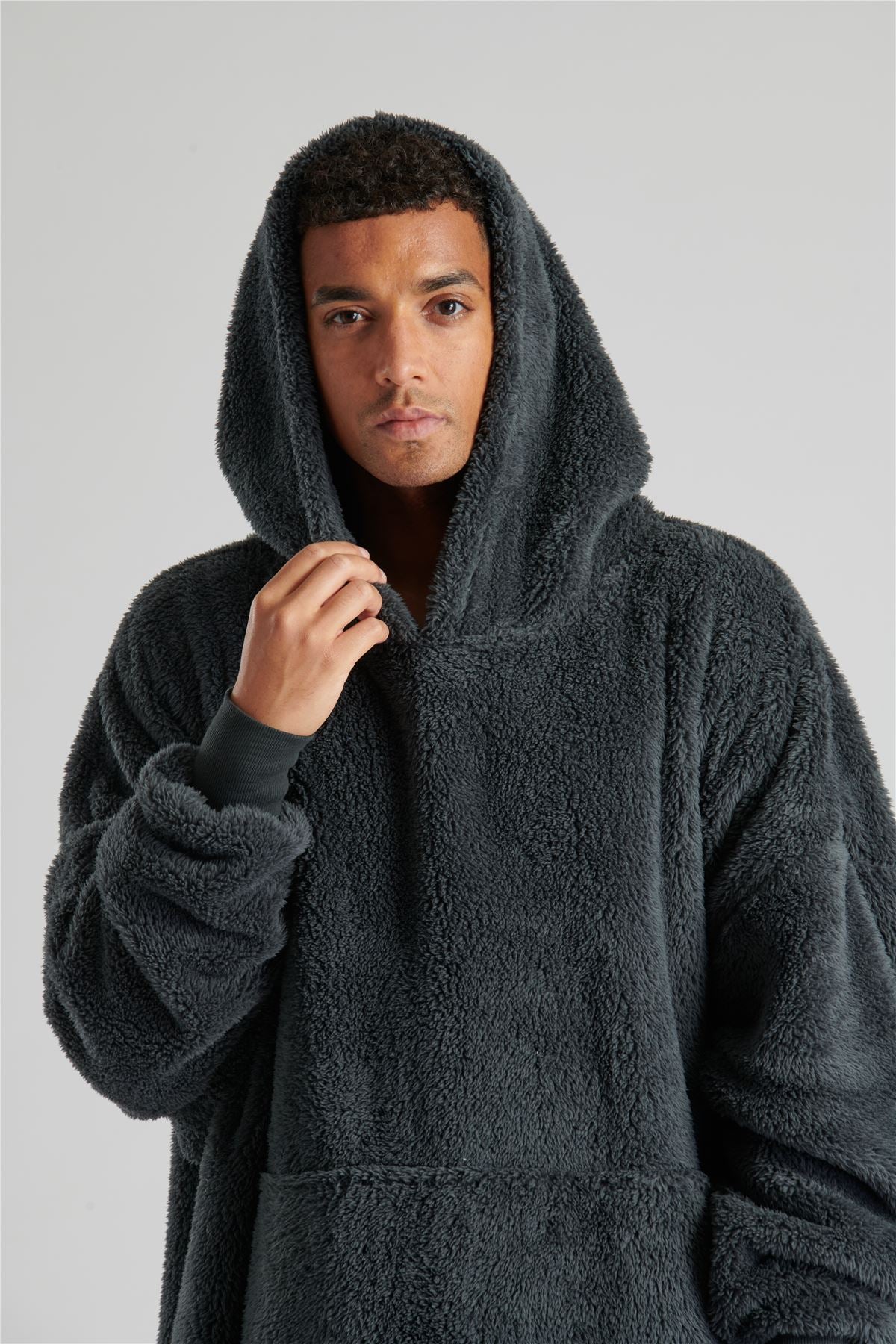 Loungeable Mens Charcoal Sherpa Snuggle Oversized Hoodie