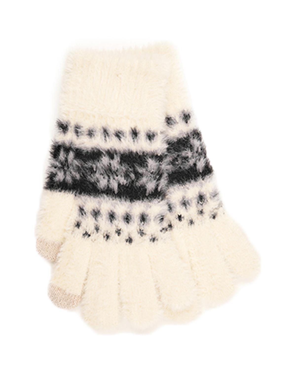 Foxbury Womens Fairisle Touch Screen Fluffy Gloves