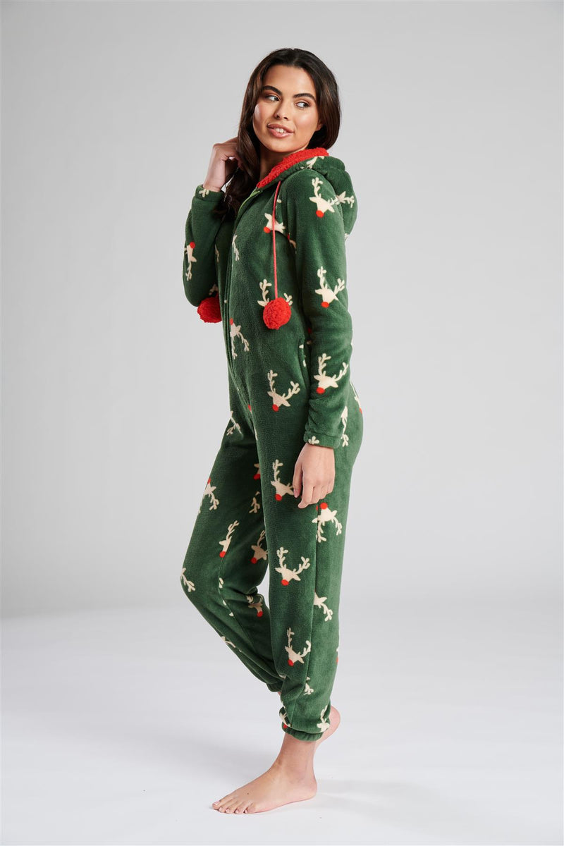 Loungeable Womens Green Forest Reindeer Onesie