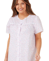 Marlon Womens Swirl Leaf Short Sleeve Button Nightie