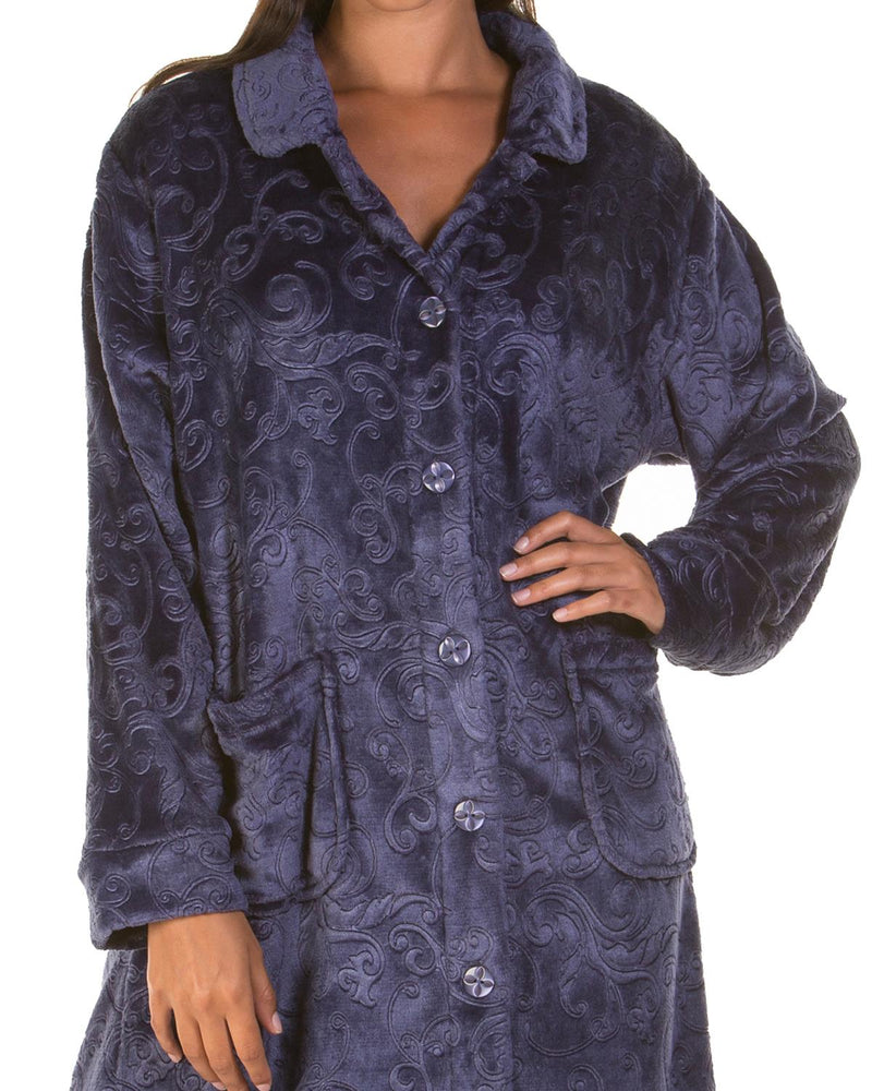 Lady Olga Womens Embossed Button Dressing Gown