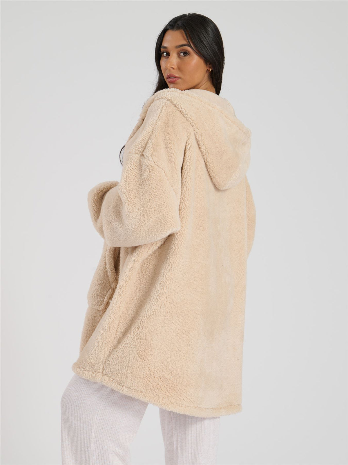 Loungeable Womens Cream Sherpa Zip Up Hoodie