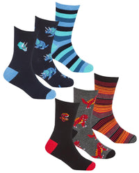 6 Pairs Boys Bamboo Dinosaur Socks