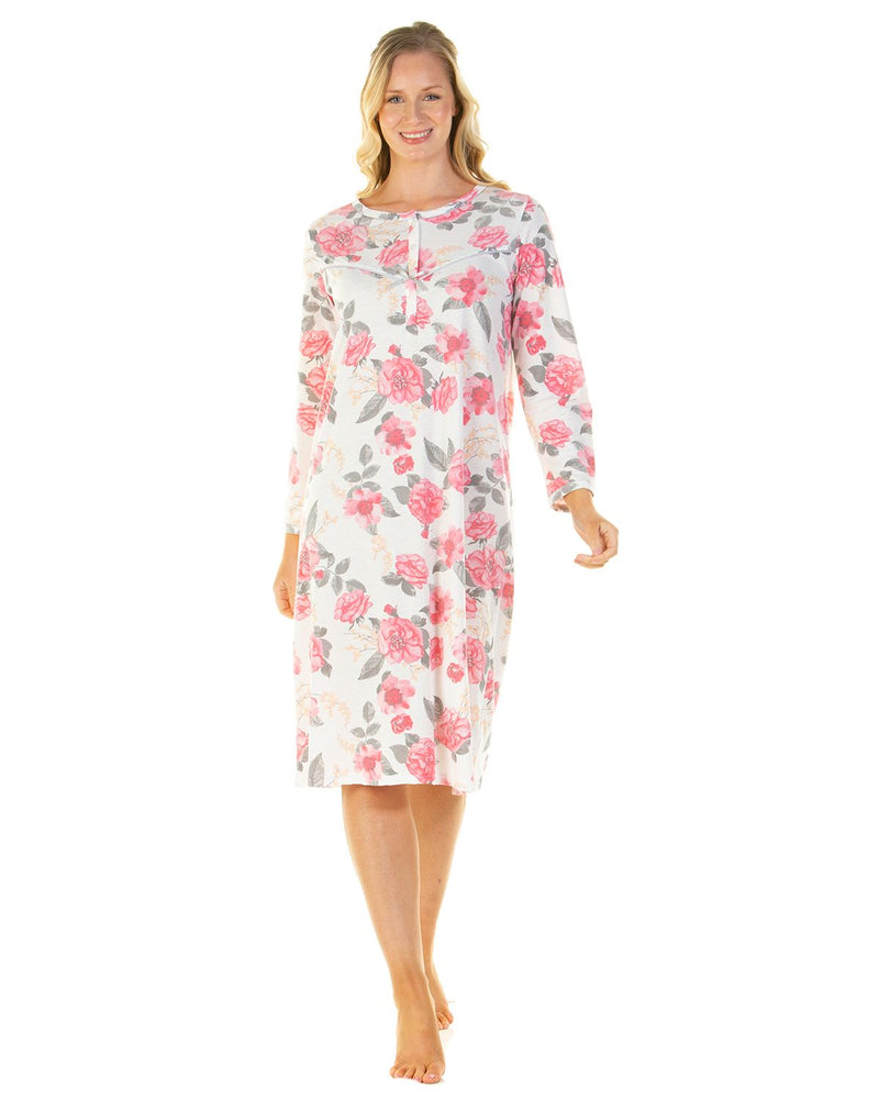 Lady Olga Womens Roses Jersey Long Sleeve Nightie