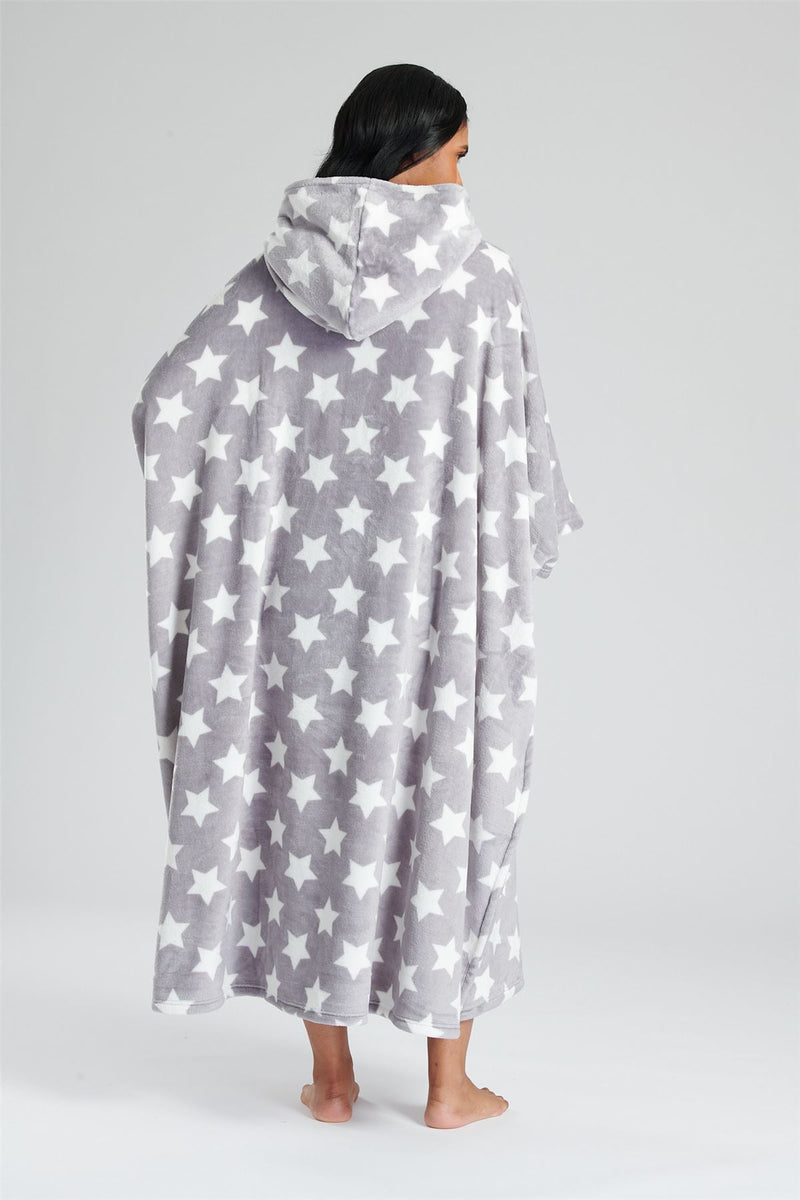 Loungeable Adults Grey Star Fleece Hooded Long Poncho