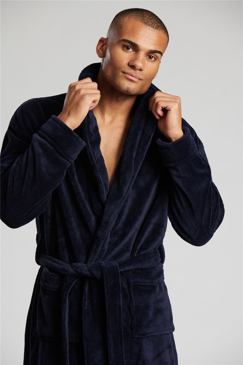 Loungeable Mens Shawl Collar Fleece Dressing Gown