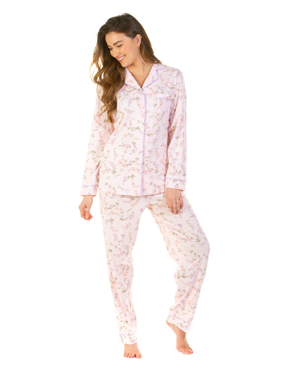 Sue Marks Womens Flower Spray Button Pyjamas