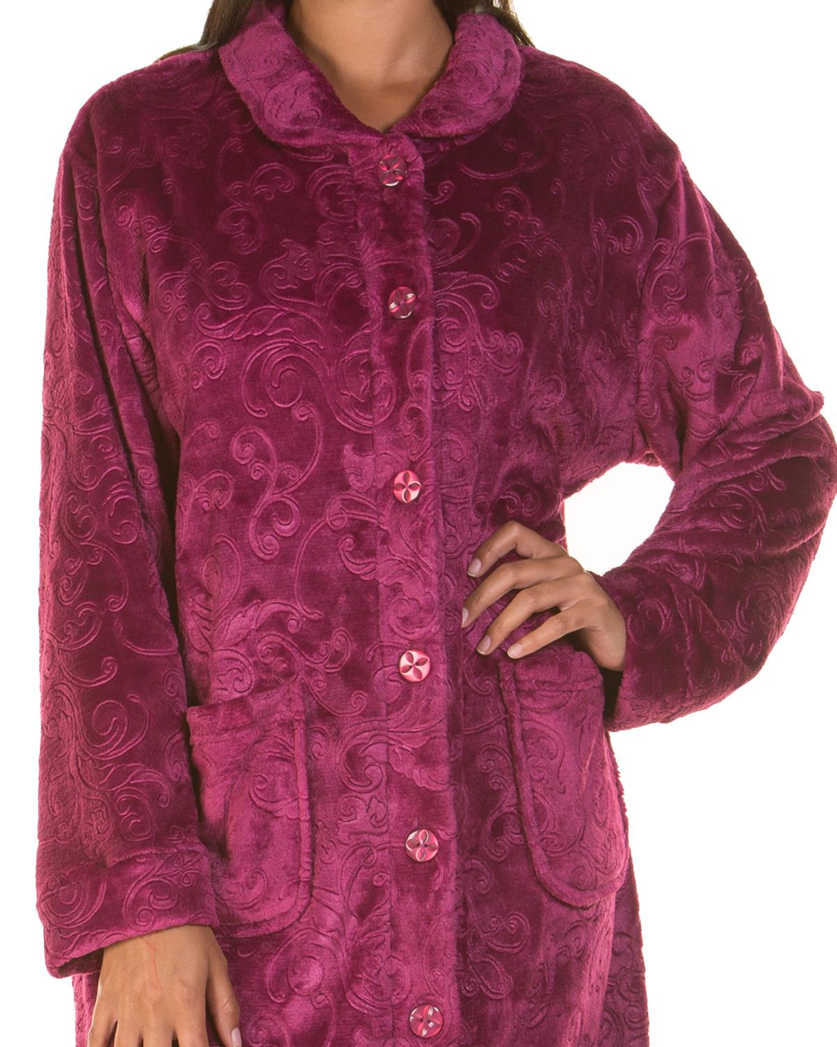 Lady Olga Womens Embossed Button Dressing Gown