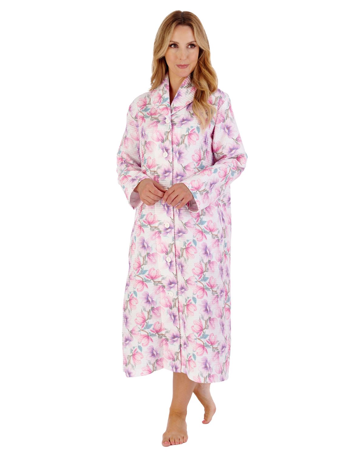 Slenderella Womens 46" Printed Waffle Button Dressing Gown