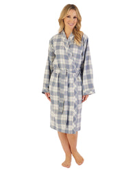 Slenderella Womens Brushed Cotton Check Kimono Robe