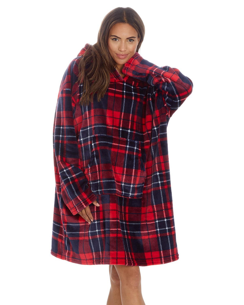 Huggable Womens Red Check Oversized Hoodie