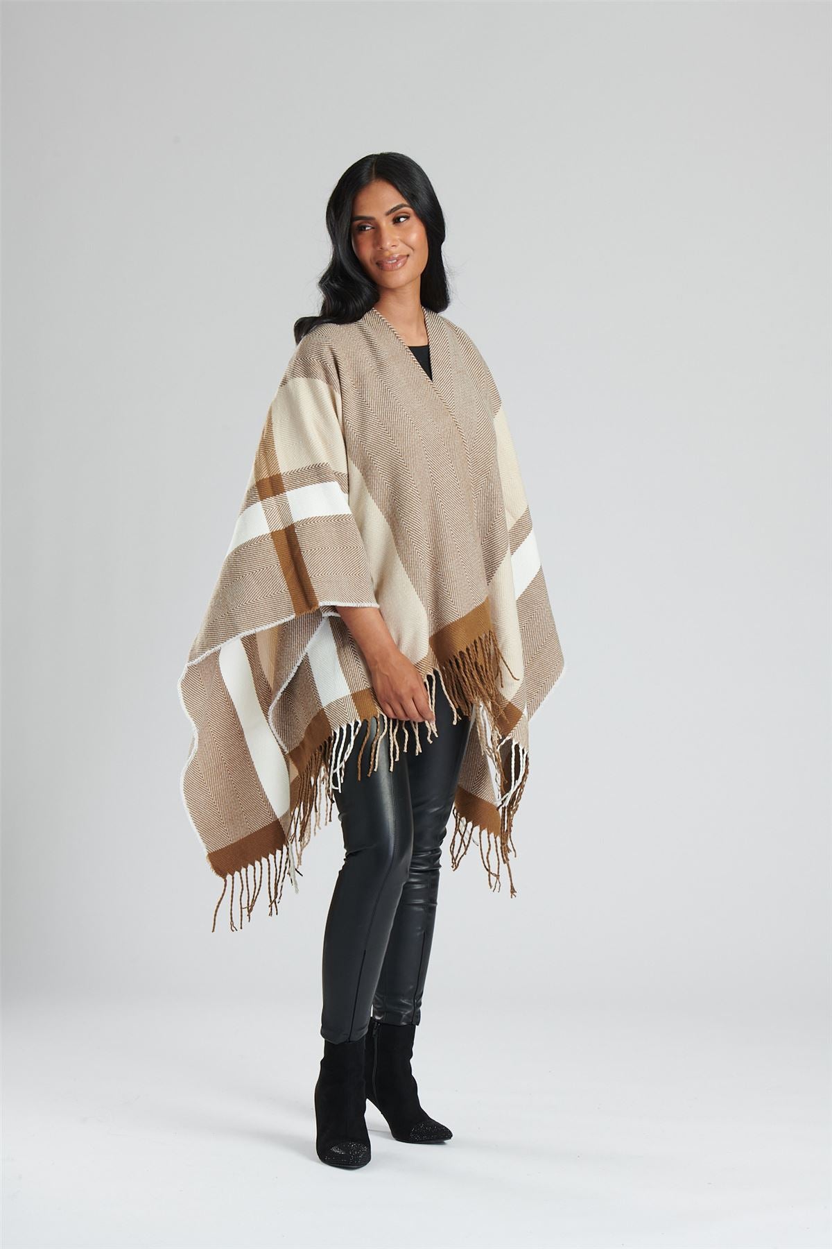 South Beach Womens Jacquard Fringe Poncho