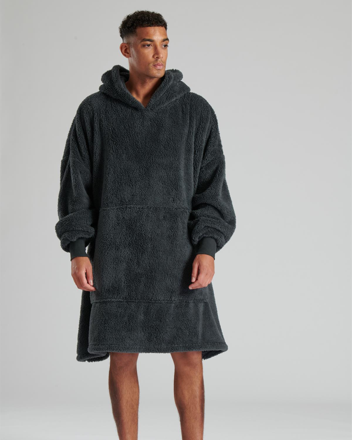 Loungeable Mens Charcoal Sherpa Snuggle Oversized Hoodie