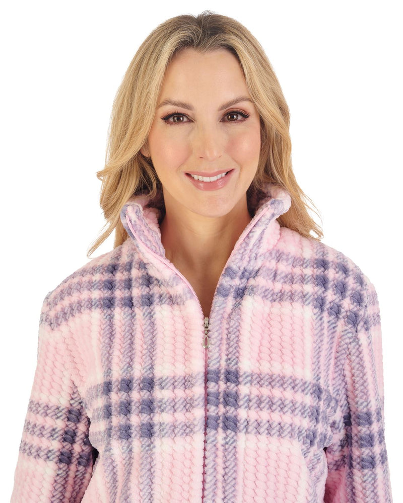 Slenderella Womens Waffle Fleece Check Print Zip Pyjamas