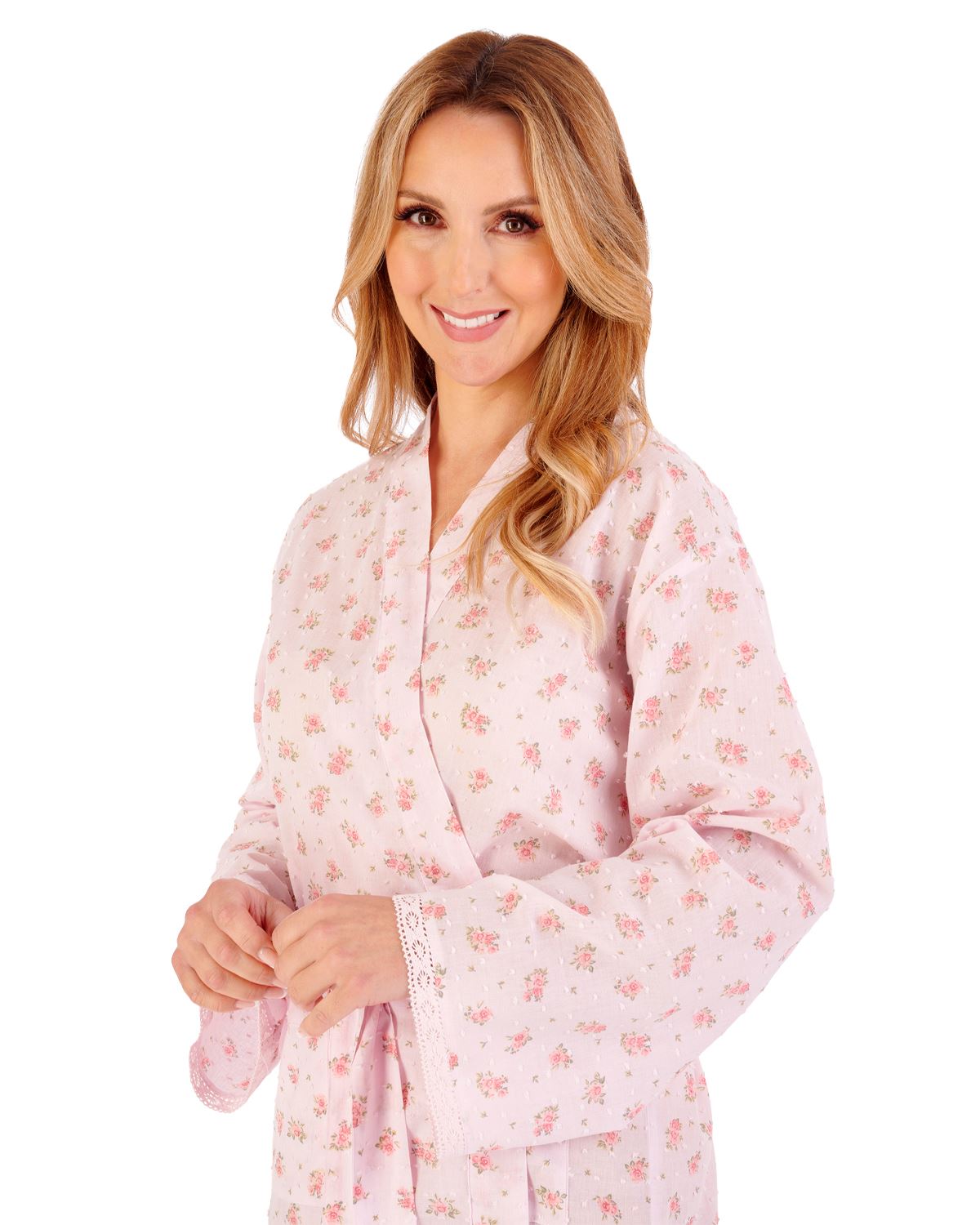 Slenderella Womens 45" Floral Dobby Spot Woven Robe