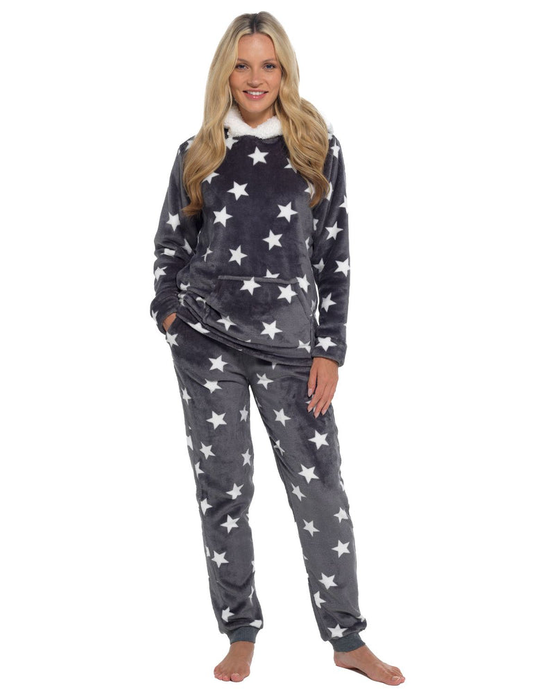 Slumber Hut Womens Star Fleece Hooded Pyjamas