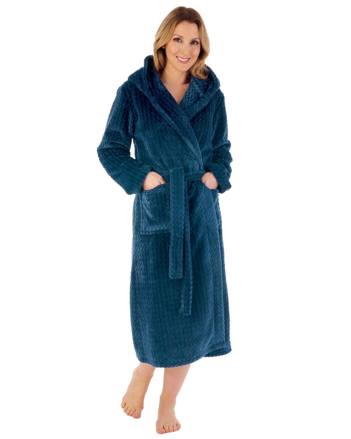 Slenderella Womens 46" Chevron Embossed Fleece Hooded Dressing Gown