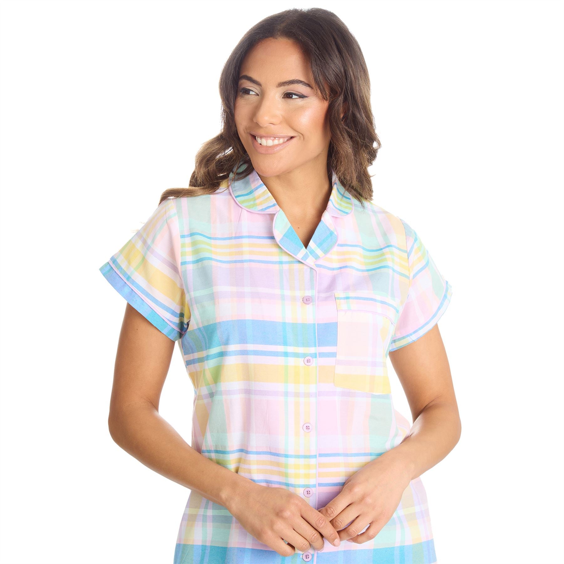 Forever Dreaming Womens Short Check Print Button Pyjamas