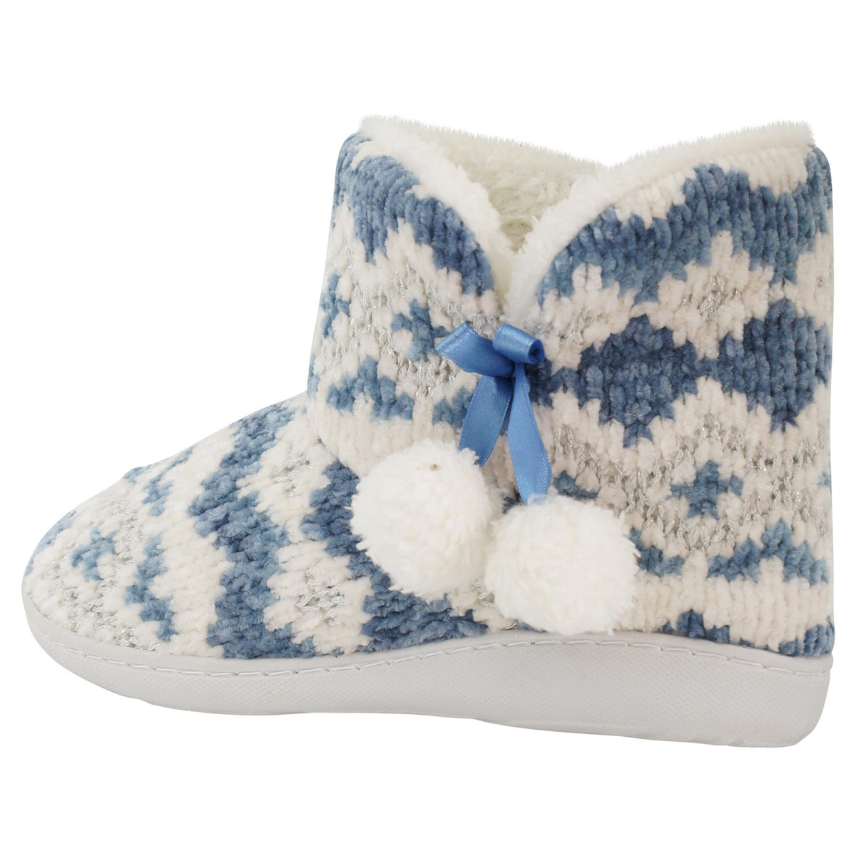 Loungeable Womens Blue Fairisle Bootie Slippers